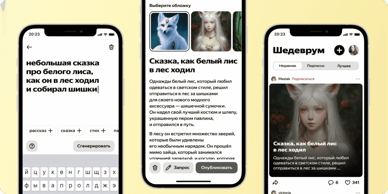 Yandex has built the YandexGPT neural network into the Shedevrum | Image 2 Yandex has built the YandexGPT neural network into the Shedevrum app (skazka pro belogo lisa)