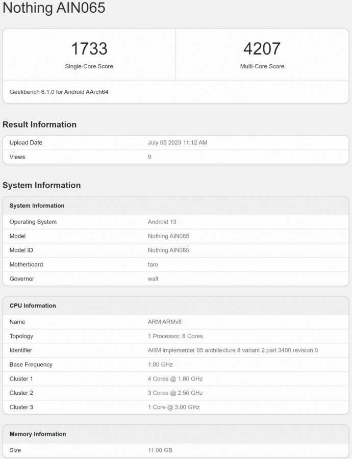 Nothing Phone (2) appeared on Geekbench with Snapdragon 8+ Gen 1 | Image 1 Nothing