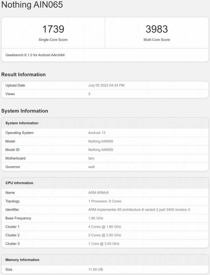 Nothing Phone (2) appeared on Geekbench with Snapdragon 8+ Gen 1 | Image 2 Nothing