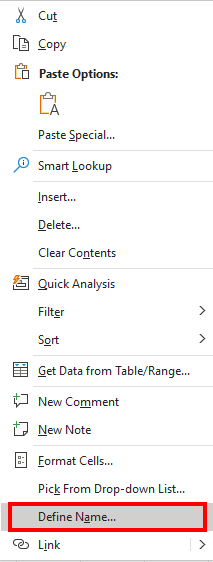 How to name a range in Microsoft Excel | Image 4 How to name a range in Microsoft Excel (right click 02 define name)