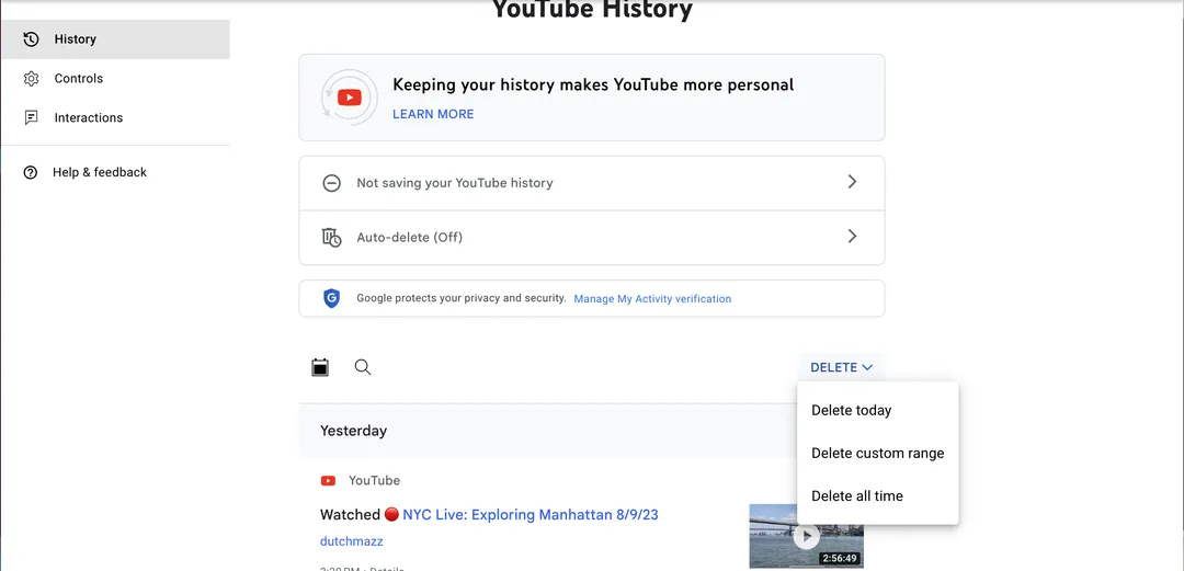YouTube: how to disable and delete your browsing history | Image 4 YouTube: how to disable and delete your browsing history (screenshot 2023 08 10 at 11.21.08 am)