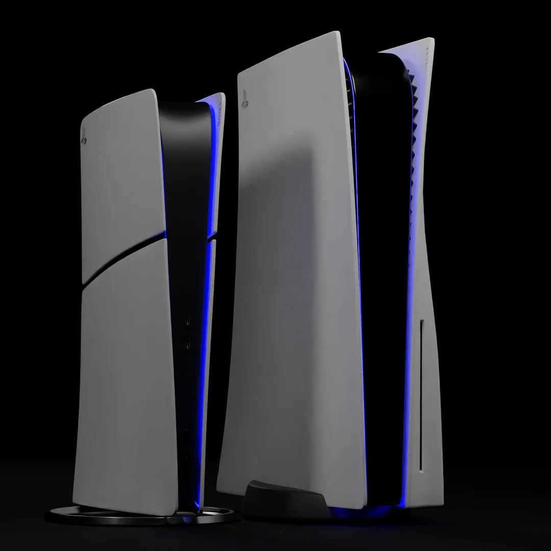 PS5 Slim compared to original console in render | Image 3 PS5 Slim compared to original console in render (ps5 slim 3d model and ps5 fat 3d model size comparison v0)