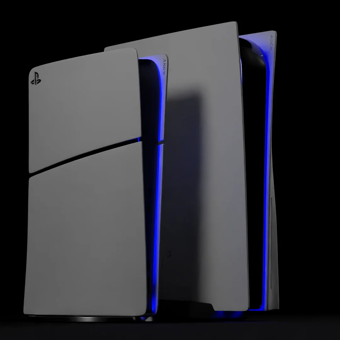 PS5 Slim compared to original console in render | Image 1 PS5 Slim compared to original console in render (ps5 slim 3d model and ps5 fat 3d model size comparison v0 uc27vncvkotb1)