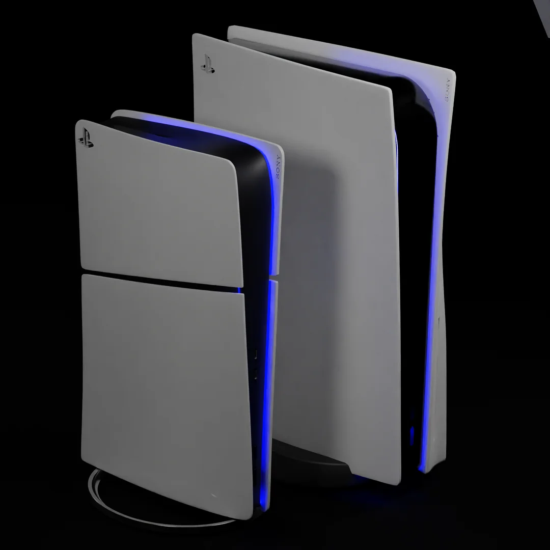 PS5 Slim compared to original console in render | Image 4 PS5 Slim compared to original console in render (ps5 slim 3d model and ps5 fat 3d model size comparison v0)