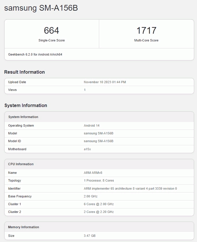 Samsung Galaxy A15 5G tested in Geekbench | Image 1 Samsung Galaxy A15 5G has been tested in Geekbench (image 98)