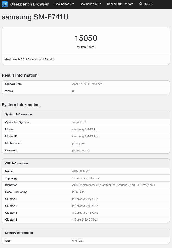 Samsung Galaxy Z Flip 6's first benchmark has revealed a lot of important information | Image 3 Samsung Galaxy Z Flip 6's first benchmark reveals a lot of important information (samsung galaxy z flip 6 geekbench listing 01)
