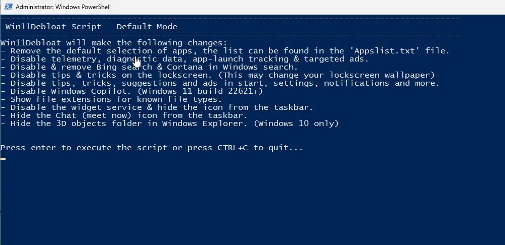 8 ways to speed up Windows 11 for optimal performance without excessive garbage | Image 6 8 ways to speed up Windows 11 for optimal performance without excessive garbage (execute the debloater script.jpg)