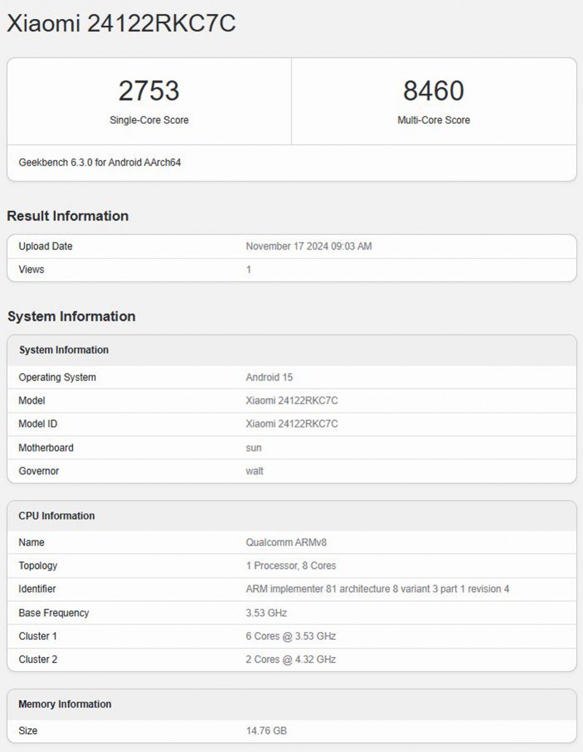 Redmi K80 Pro tested in Geekbench | Image 1 Redmi K80 Pro tested in Geekbench (gsmarena 001 21)