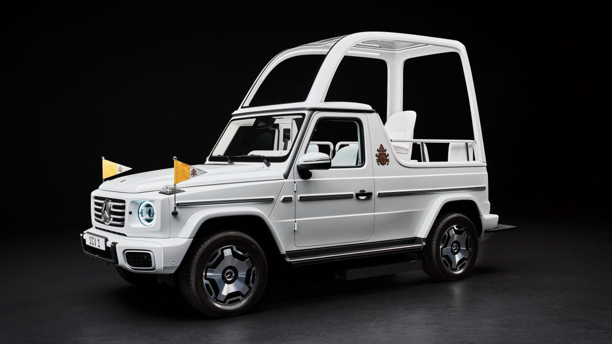 Pope Francis drives a customized Mercedes-Benz G-Class electric car
