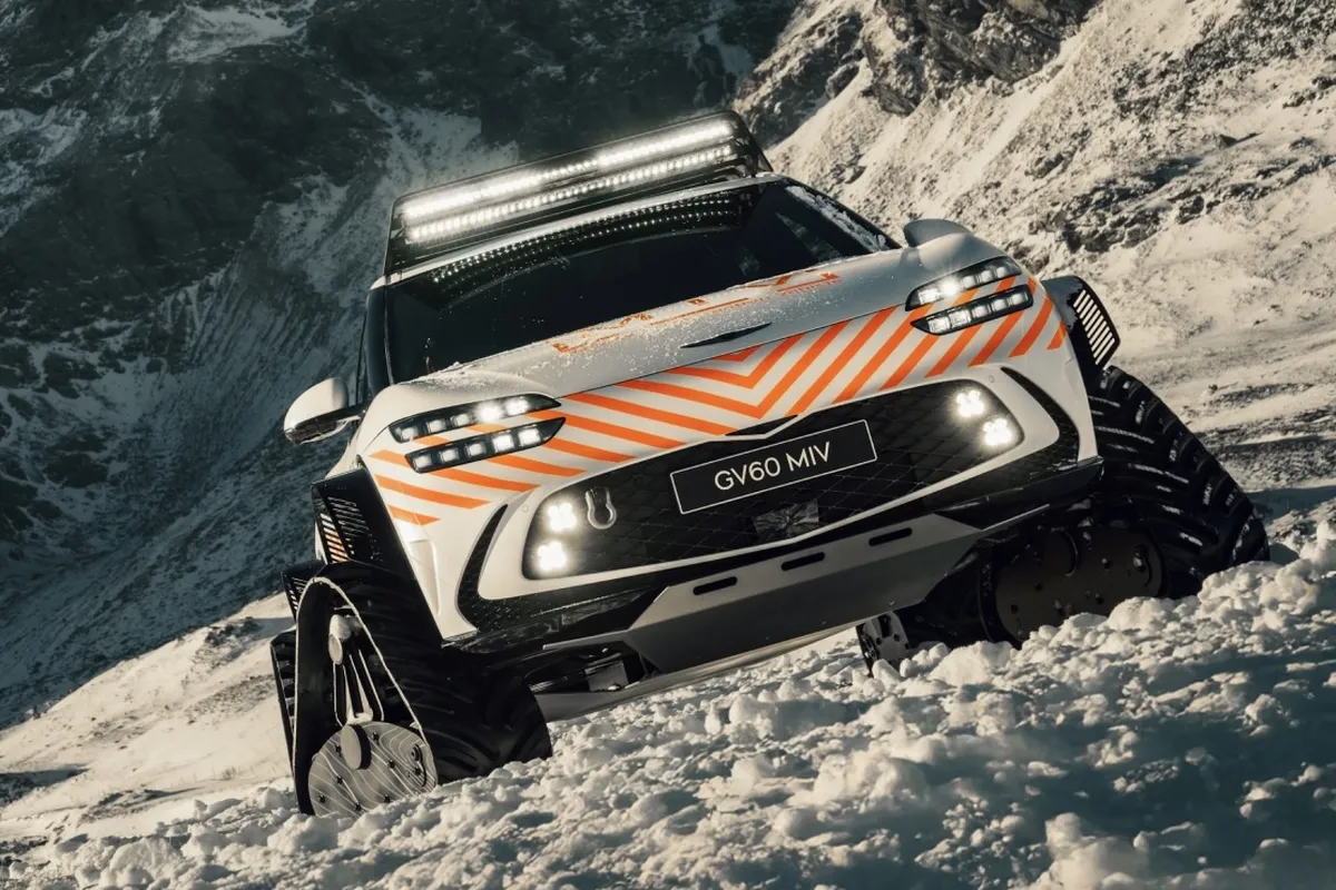 Genesis turned the GV60 into a snowmobile for the sake of experimentation Genesis turned the GV60 into a snowmobile for the sake of experimentation