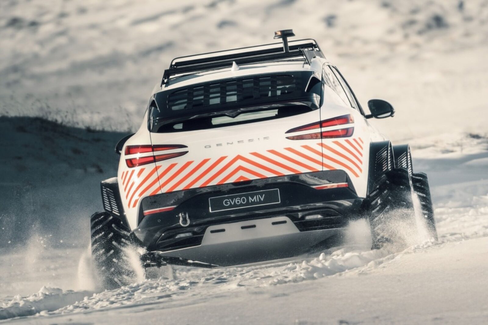 Genesis turned GV60 into a snowmobile for experiment | Image 1 Genesis turned GV60 into a snowmobile for experiment (250124 genesisshowcasesgv60mountaininterventionvehicleconceptatdavos2025 4)