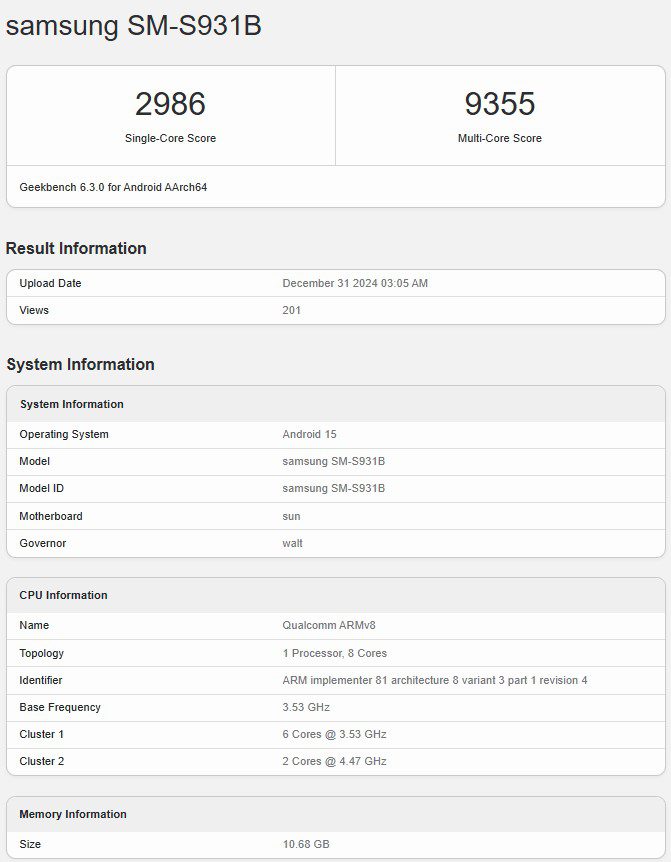 Samsung Galaxy S25 with overclocked SD 8 Elite passed testing in GeekBench | Image 1 Samsung Galaxy S25 with overclocked SD 8 Elite passed testing in GeekBench