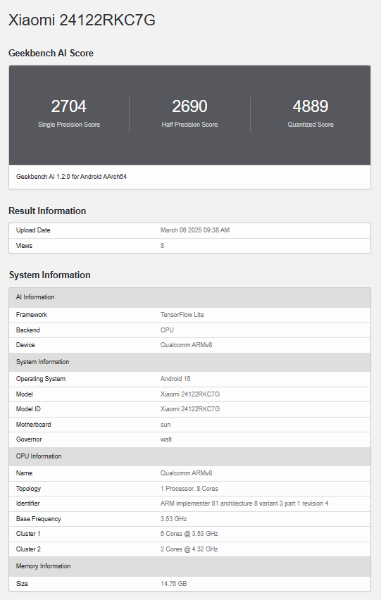 Poco F7 Ultra flashed in Geekbench database | Image 1 Poco F7 Ultra