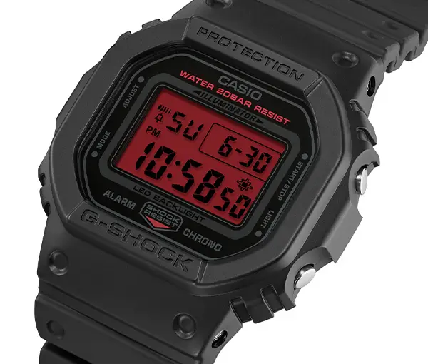 G-SHOCK unveils new DW-5600BBR-1 amber backlit model | Image 3 G-SHOCK unveils new DW-5600BBR-1 amber backlit model (dw 5600bbr 1er side angle)