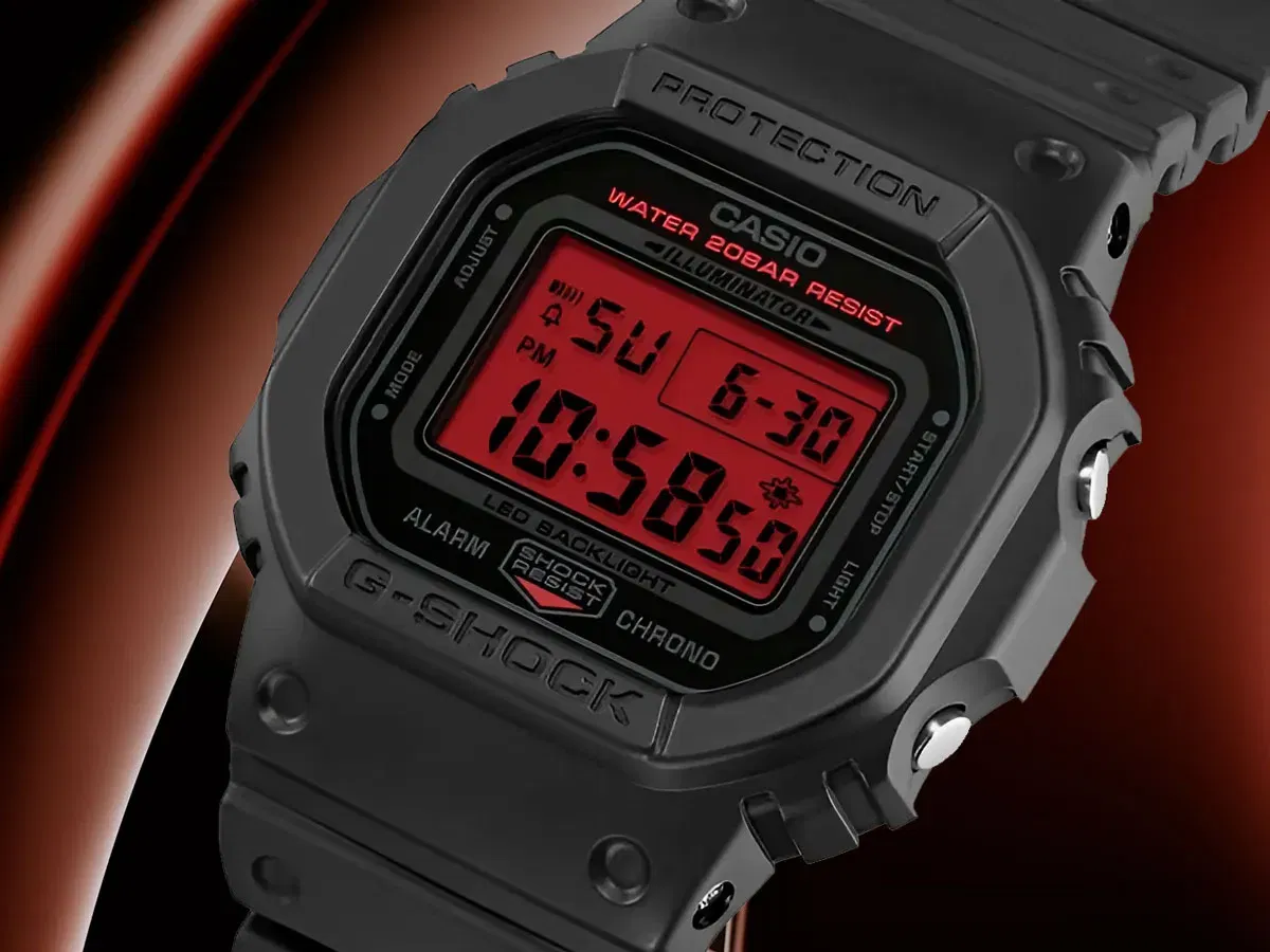 G-SHOCK has introduced a new model DW-5600BBR-1 with amber backlighting