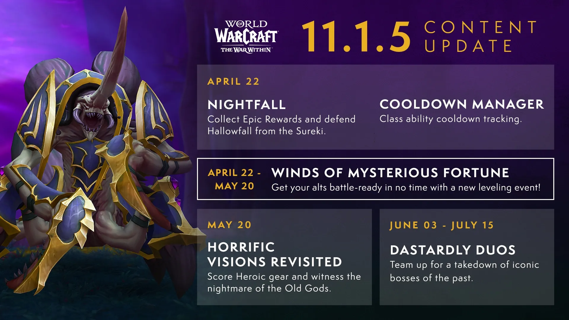 WoW 11.1.5 releases April 22: new event, buffs for alts and UI improvements