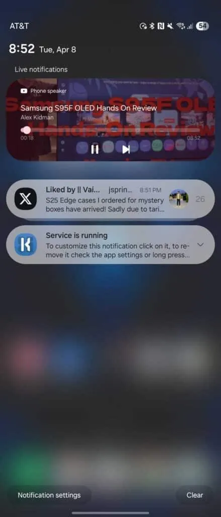Samsung has introduced a new way to control YouTube across devices | Image 5 Samsung has introduced a new way to control YouTube across devices (youtube live notifications one ui 7 1.jpg)