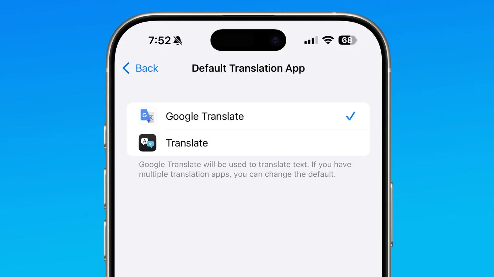 Google Translate can now be selected as the default translator in iOS Google Translate can now be selected as the default translator in iOS