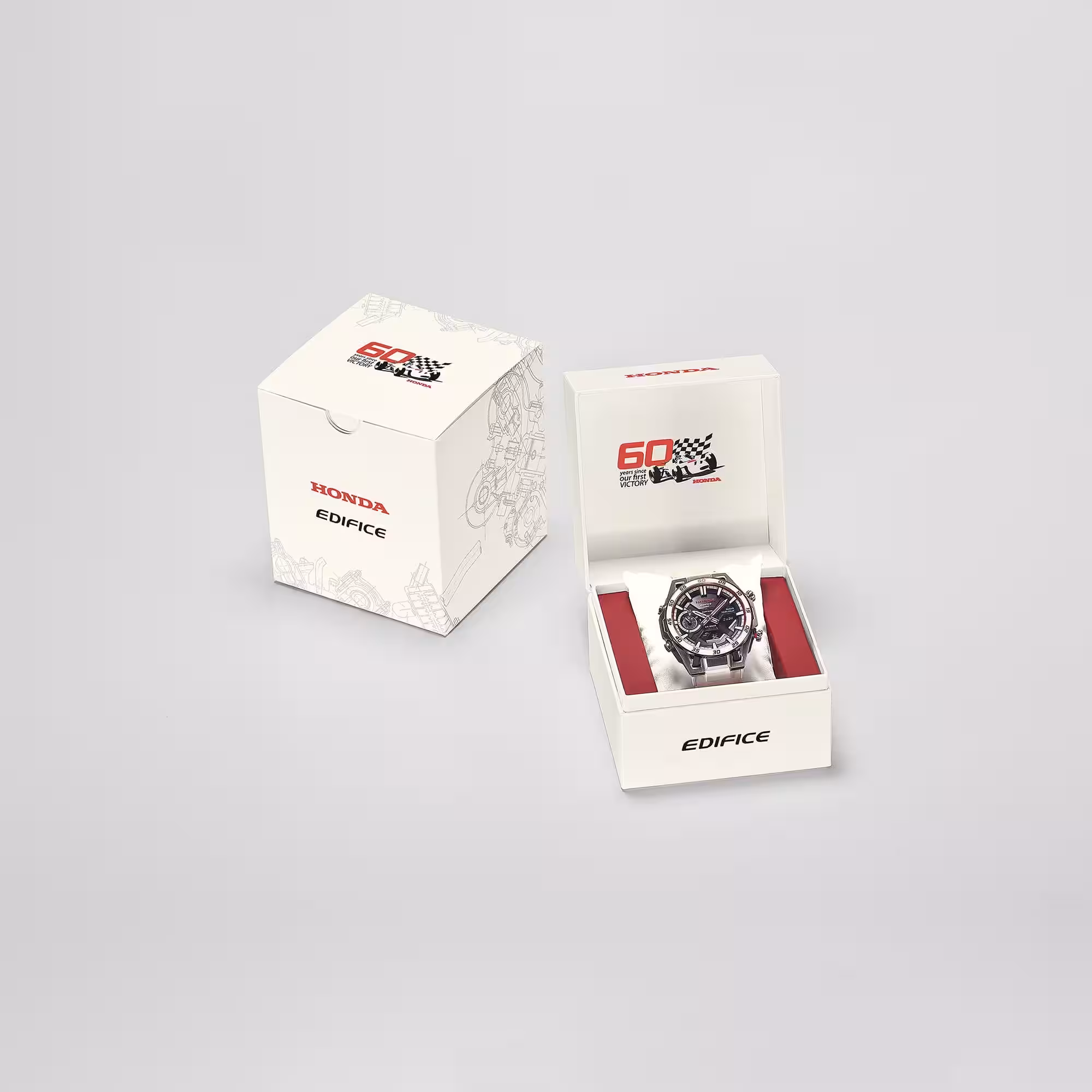 Casio unveils limited edition Edifice x Honda watch to mark the 60th anniversary of its first Formula 1 5 victory ecb 2300hr 1a package