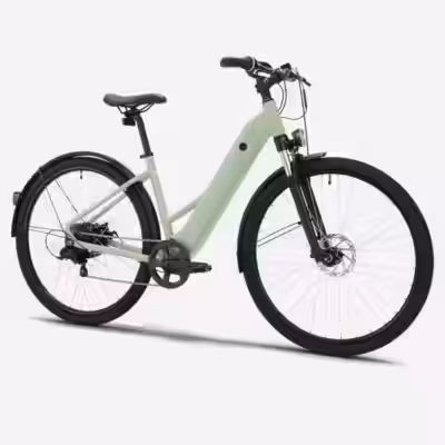 Decathlon launches Rockrider e-ACTV 100 electric bike with low frame in a fresh almond green